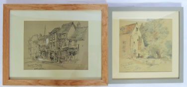 Arthur E. Davies RBA, RCA, 1893 - 1988, two pencil and wash drawings entitled 'Arlington Mill Bibury