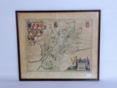 Antique Hand Coloured Map of Gloucestershire - Glocestria Ducatus; Vulgo Glocester J. Blaeu ,1648,