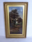 H. Disney (British) Oil on Board, depicting a 'Shepherd and Flock', signed lower left, approx 9 x 41