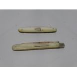 Two Silver Mother of Pearl Handled Fruit Knives, one Victorian Sheffield hallmark dd 1892, mm JYC,