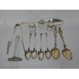 Miscellaneous Silver, including two floral teaspoons, four coffee spoons, porridge pusher together