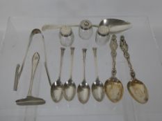 Miscellaneous Silver, including two floral teaspoons, four coffee spoons, porridge pusher together
