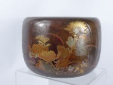 A Japanese Wooden Circular Brazier/Jardiniere, hand decorated with peony, approx 29 x 20 cms