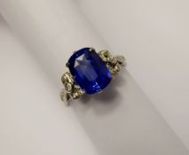 A 4.08 ct Kashmir Blue Ceylon Sapphire and Diamond Ring