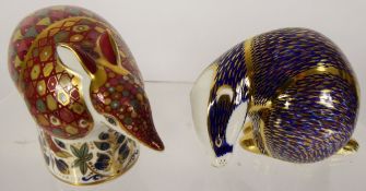 Royal Crown Derby Paperweights, 'Armadillo' modelled by J. Ablitt approx 8 cms, 'Blue Badger' by