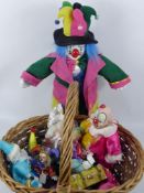 A Standing Figure of a Clown, with porcelain head, hands and feet, approx 60 cms tall, together with