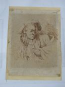 An Antique Sepia Preparatory Drawing, depicting a man dressed in Renaissance peasantry style, approx