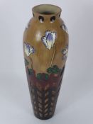 A Ceramic Taper Vase, water lily and basket weave design, character marks to base, approx 39 cms