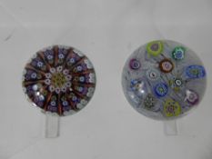 Two Glass Paperweights, including a millefiori paperweight with lattice canes together with a