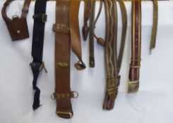 Miscellaneous Military Articles, including Sam Brown leather belt, busby chin strap, sword frog x 2,