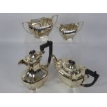 An Art Deco Silver Plated Tea and Coffee Set, comprising tea pot, coffee pot, sugar bowl and milk