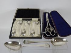 A Pair of Georgian Silver Serving Spoons, London hallmark, dated 1833 together with a set of