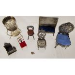 Miscellaneous Miniature Silver Dolls House Furniture, including a chair mm William Dodge Chester