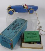 A Vintage Meccano No 2 Motor Car Constructor, assembled as a two seater sports racing car on long