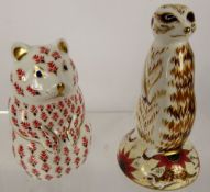 Royal Crown Derby Paperweights, 'Hamster' and 'Meerkat' both with gold stoppers. (2)
