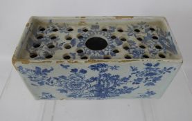 A Rare 18th Century Delft Flower Brick Vase, hand painted with Chinoiserie scenes, approx 42 holes
