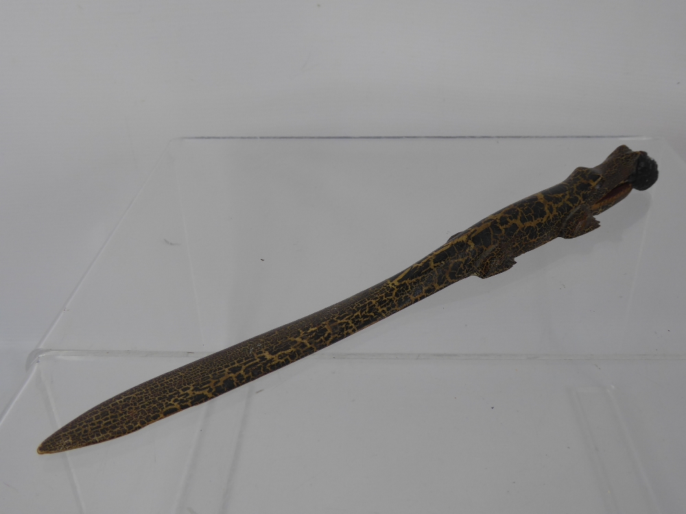 A Wood Carved Letter Opener, depicting a crocodile swallowing a man, approx 30 cms together with a - Image 2 of 3