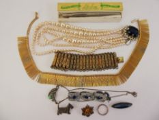 Miscellaneous Costume and Other Jewellery, three-strand synthetic pearl necklace, chrome &