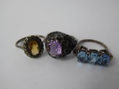 A Vintage Silver Citrine and Marcasite Ring, size Q, Citrine 10 x 6 mm, together with a silver and
