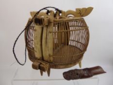 Chinese Double Bamboo Canary Cage, ovoid design, approx 23 cms in height together with a bamboo