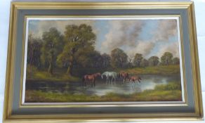 Jesse Hayden Contemporary Oil on Board, depicting 'Horses in Pasture', approx 82 x 43 cms, signed