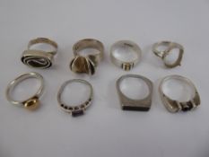 Eight Silver Rings, various sizes, approx 43 gms.