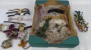A Selection of Costume Jewellery, including beads, earrings, bracelets, pendants, watches and