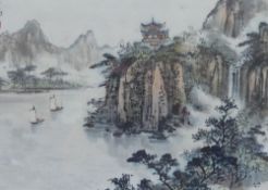 A Pair of Oriental Prints, depicting coastal scenes, signature stamps to top left the other top