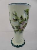 Wemyss Porcelain Dog Rose Pattern Tulip Shape Vase, the vase with green paint to rim and base rim,