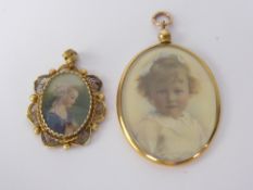 9 ct Gold Miniature Hand Painted Portrait Pendant, depicting a little girl in 9ct gold mount