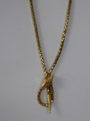 An Antique 18 ct Yellow Gold and Ruby Snake Chain, approx 42 cms l, the snake head set with two ruby