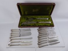 A Silver Handled Fish Slice and Fork, together with silver handled fruit knives and forks.