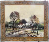 M. Gaulin, French Oil on Canvas, depicting a cottage scene, approx cms, gilt gesso frame.