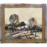 M. Gaulin, French Oil on Canvas, depicting a cottage scene, approx cms, gilt gesso frame.