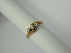 A Lady's 9 ct Gold Hallmarked Three Stone Diamond Ring, size N, approx 2.8 gms