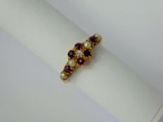 An Antique Yellow Gold Diamond, Ruby and Pearl Ring, size I, approx 2. 6 gms