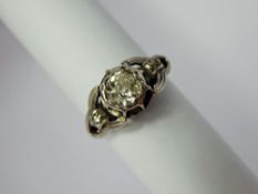 A Vintage 18 ct Hallmarked White Gold Old Cut Diamond Ring, approx 1 ct, the basket set ring