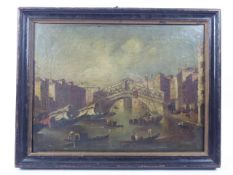 Italian School-Late 19th Century Oil on Canvas, depicting the Rialto Bridge