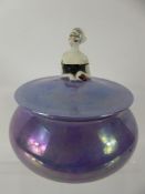 An Carlton Ware Amethhyst Lustre Powder Bowl and Lid, the lid depicting a 1920's lady.