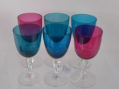 A Quantity of Victorian Sherry Glasses, including four sea-green, four peacock blue and five