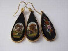A Pair of Antique Continental Tear-Drop Micro-Mosaic Earrings, depicting Roman ruins approx 40 mm