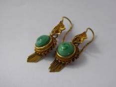 A Pair of Antique Continental 18 / 22 ct Gold Drop Earrings, the earrings in the form of vine