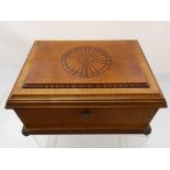 A Satin Wood Stationery Box with marquetry to lid and base, approx 30 x 23 x 15 cms, with key.