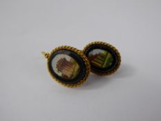 A Pair of Antique Continental 18 / 22 ct Yellow Gold Micro-Mosaic Drop Earrings, approx 16 x 12 mm.