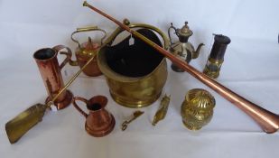 Miscellaneous Fireside Copper and Brass, including a coal scuttle and spade, a copper beer/ale