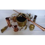 Miscellaneous Fireside Copper and Brass, including a coal scuttle and spade, a copper beer/ale