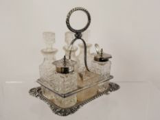 A Silver and Cut Glass Miniature Condiment Set, comprising three vinaigrette, mustard, salt and