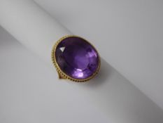 An Antique 9 / 10 ct Amethyst Ring, amethyst 17 x 14.5 mm, size Q+, approx 6.5 gms