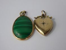 A 9 ct Gold Locket, together with a malachite pendant in an 18 ct gold mount, approx 9 gms.