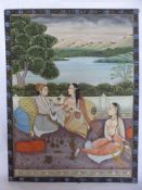 An Indian Painting on Cotton, depicting concubine enjoying a picnic, approx 100 x 76 cms